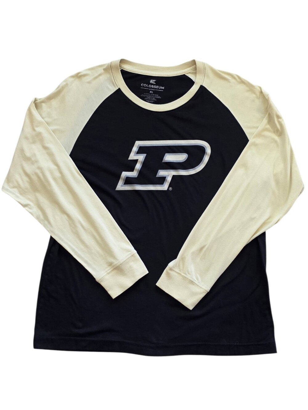 Purdue Boilermakers XL Black Cream Colosseum Raglan Vintage Style Raglan Shirt